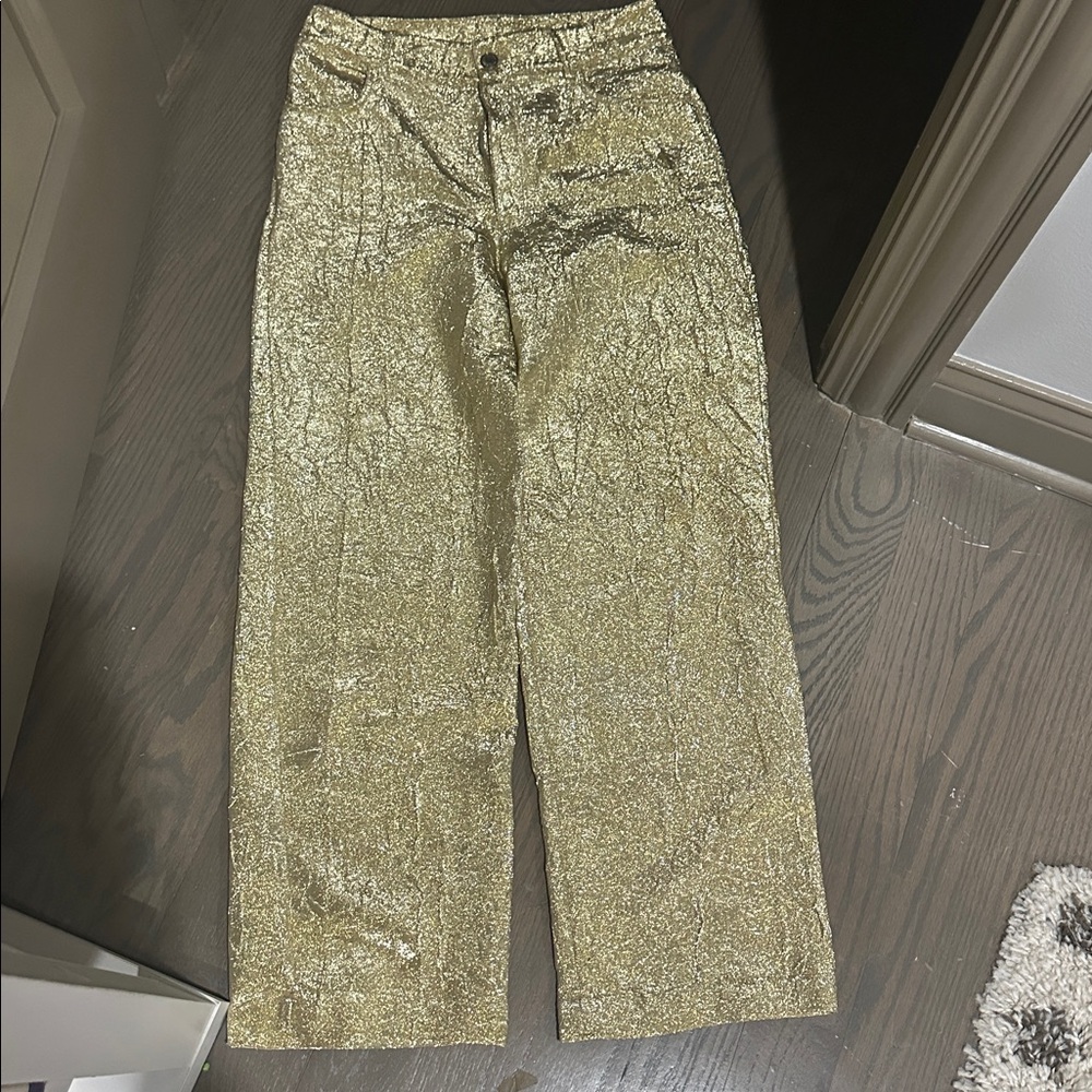 LAST CHANCE Zara Gold Textured Pants - Picture 8 of 12